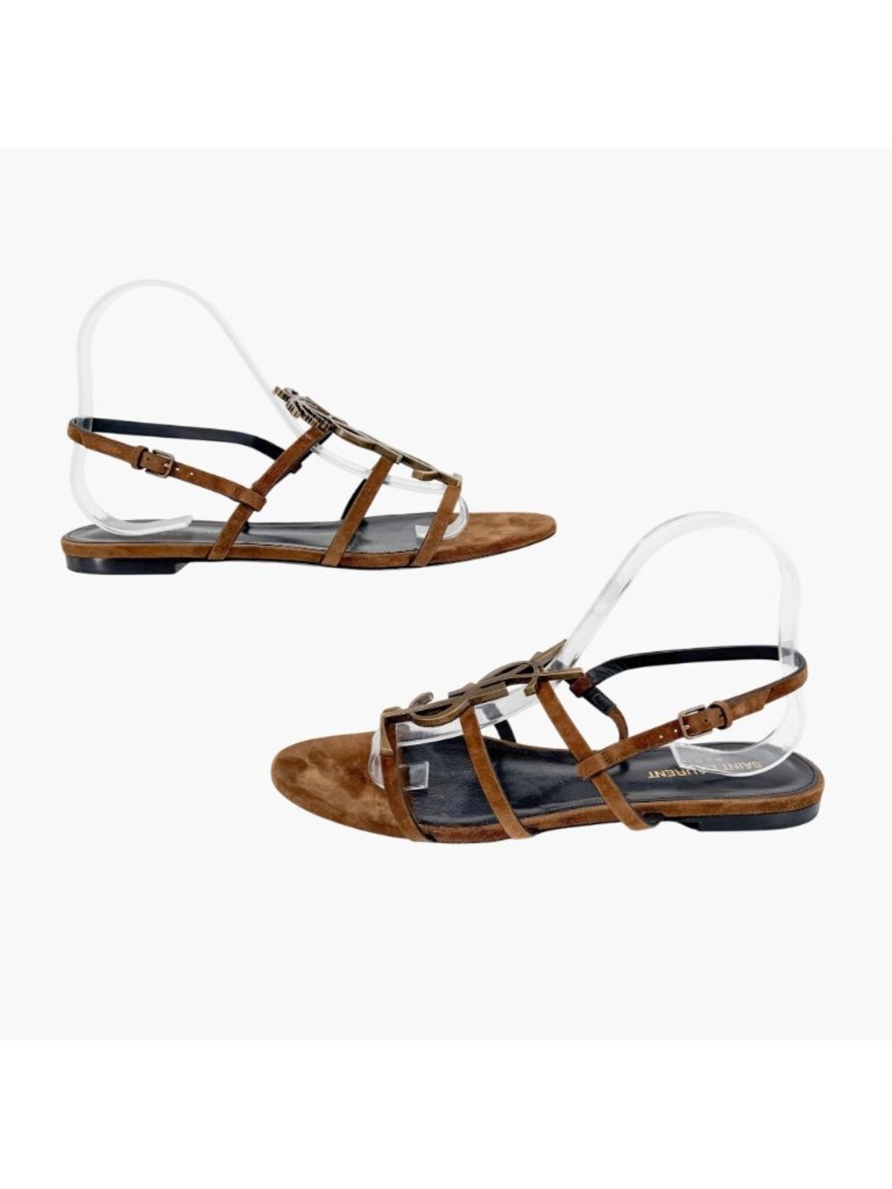 Saint Laurent Cassandra YSL Palm Tree Brown Suede Flat Sandals Size 40 US 10 - Picture 9 of 14